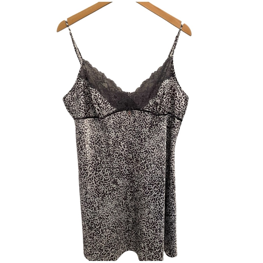 Thalia Sodi Grey White Leopard Print Lace Top Slip Size Extra Large
